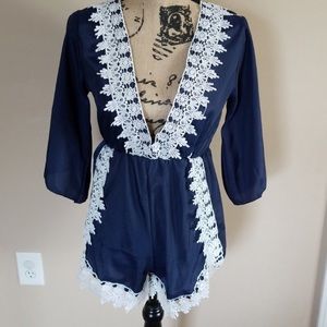 Navy lace romper